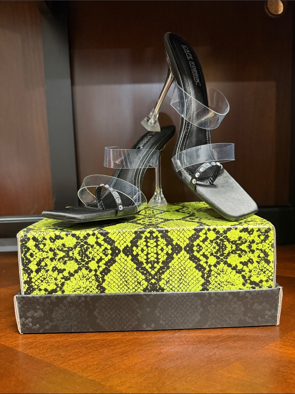 Cape Robbin Black Clear Strap Stiletto Heels